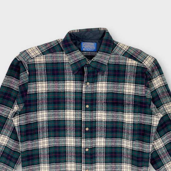 VINTAGE Pendleton Board Shirt Mens Medium Green Plaid Blackwatch Wool USA Made - Picture 3 of 11